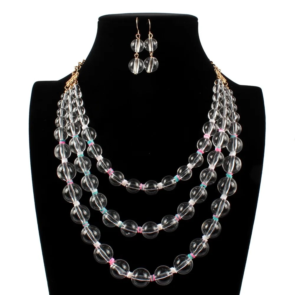 Fashion Beads Jewelry Sets Women Girls Multi-layer Statement Necklace Earrings Set Ladies Party Female Chunky Necklaces | Украшения и