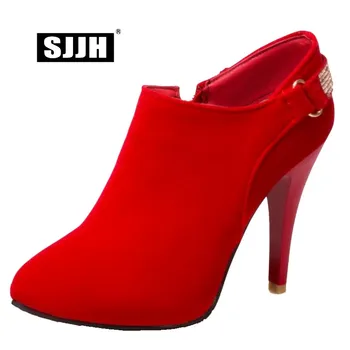 SJJH Women Stiletto Short Boots with Point Toe Zip Flock Plush Crystals Boots Fashion Elegant Working Shoes Large Size Q419
SJJH Women Stiletto Short Boots with Point Toe Zip Flock Plush Crystals Boots Fashion Elegant Working Shoes Large Size Q419