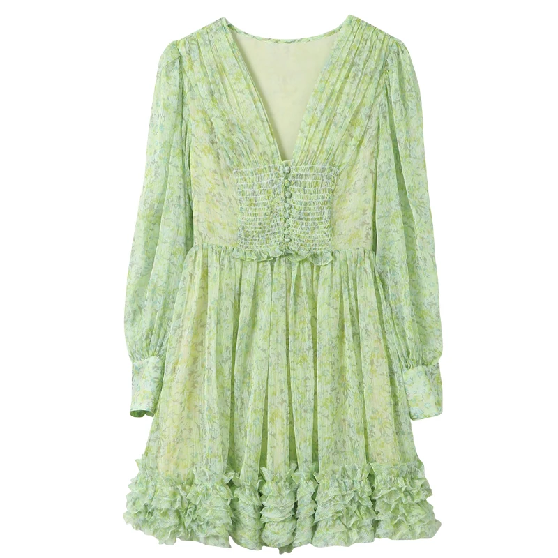 designer runway ladies women sexy green dress summer deep v-neck ruffles puff sleeve ruffle print dress vestidos DR116
designer runway ladies women sexy green dress summer deep v-neck ruffles puff sleeve ruffle print dress vestidos DR116