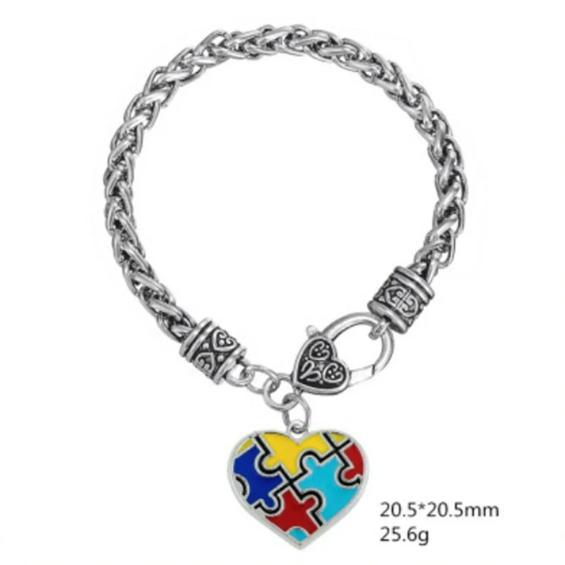 Hot Sale Enamel Autism Awareness Puzzle Piece Heart Shape Charm Bracelets & Bangles For Man And Woman Gift 1pcs/lot
Hot Sale Enamel Autism Awareness Puzzle Piece Heart Shape Charm Bracelets & Bangles For Man And Woman Gift 1pcs/lot
