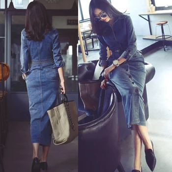 2019 Spring Autumn Women Denim Dress Full Sleeve Bodycon Midi Sarafan Overall Dress Single-breasted Ladies Shirt Dress
2019 Spring Autumn Women Denim Dress Full Sleeve Bodycon Midi Sarafan Overall Dress Single-breasted Ladies Shirt Dress