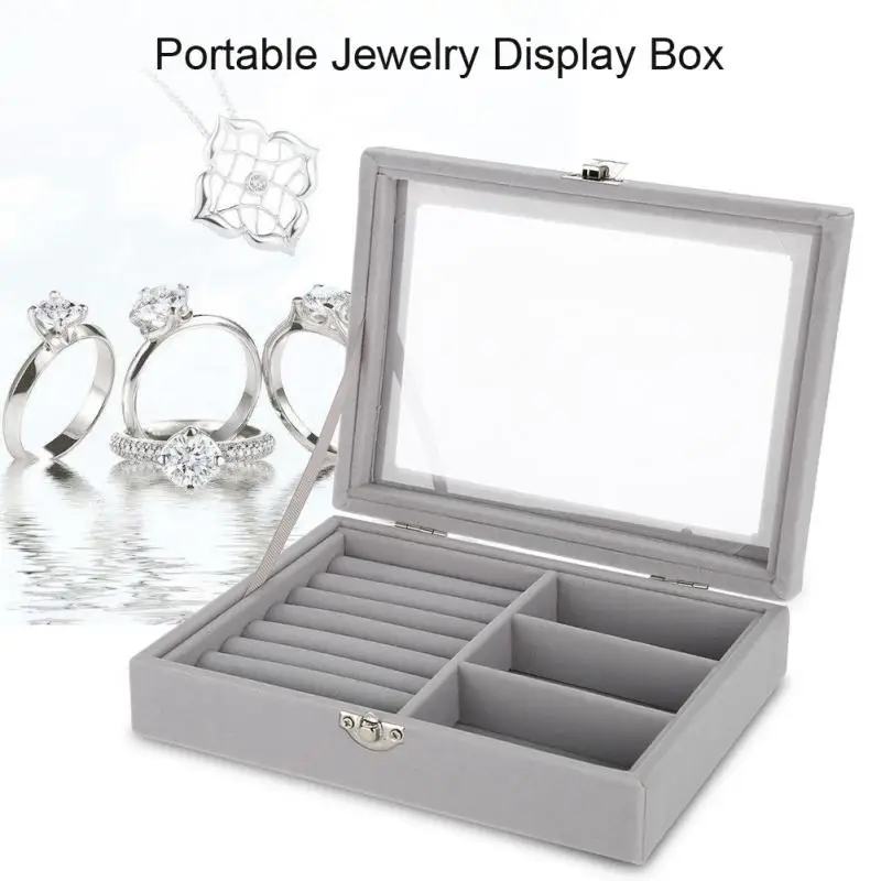 Velvet Gray Carrying Case with Glass Cover Jewelry Ring Display Box Tray Holder Storage Box Organizer Earrings Ring Bracelet Box
Velvet Gray Carrying Case with Glass Cover Jewelry Ring Display Box Tray Holder Storage Box Organizer Earrings Ring Bracelet Box