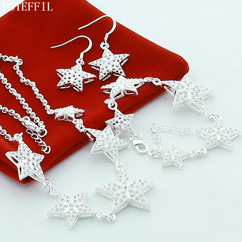 Necklace 925 Silver Color Necklace Bracelet Earring Fashion Charm Star Women's Bracelet Earring Women Jewelry Sets
Necklace 925 Silver Color Necklace Bracelet Earring Fashion Charm Star Women's Bracelet Earring Women Jewelry Sets