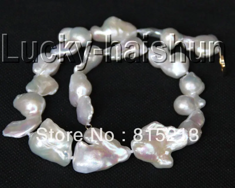 ddh00600 AAA luster 18" white Reborn keshi pearls necklace filled gold clasp