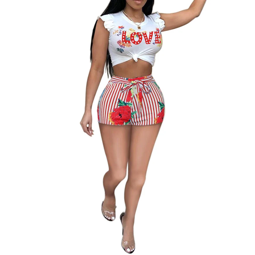 Rose Flower Print Sexy Two Piece Set Women Love Letter Short Sleeve Short Shirt And Vertical Striped Bow Sash Bodycon Shorts
Rose Flower Print Sexy Two Piece Set Women Love Letter Short Sleeve Short Shirt And Vertical Striped Bow Sash Bodycon Shorts