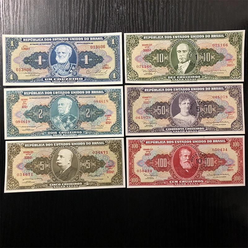 BRAZIL set 6 pcs (1+2+5+10+50+100) Cruzeiros 1954-1962 old notes original world America Brazil note collectables
BRAZIL set 6 pcs (1+2+5+10+50+100) Cruzeiros 1954-1962 old notes original world America Brazil note collectables
