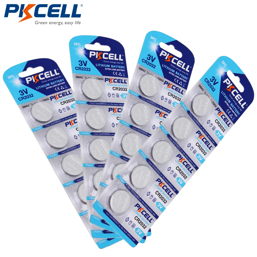 Литиевая батарейка PKCELL CR2032 BR2032 DL2032 ECR2032 CR 2032 20 шт./4 карты литиевые батареи для