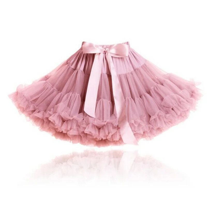Image Buenos Ninos Girls Fluffy 2 18 Years Chiffon Pettiskirt Solid Colors tutu skirts girl Dance Skirt Christmas Tulle Petticoat