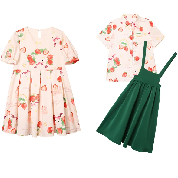 2019 Summer Cute Women's Besties Set Strawberry Short Sleeve Dress & Chest Pocket Blouse Shirt & Green Long Jumper Skirt
2019 Summer Cute Women's Besties Set Strawberry Short Sleeve Dress & Chest Pocket Blouse Shirt & Green Long Jumper Skirt