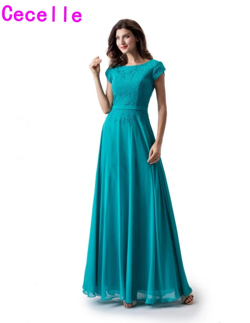 Turquoise Lace Chiffon A-line Long Modest Bridesmaid Dresses With Cap Sleeves Jewel Adult Women Formal Maids of Honor Dress
Turquoise Lace Chiffon A-line Long Modest Bridesmaid Dresses With Cap Sleeves Jewel Adult Women Formal Maids of Honor Dress