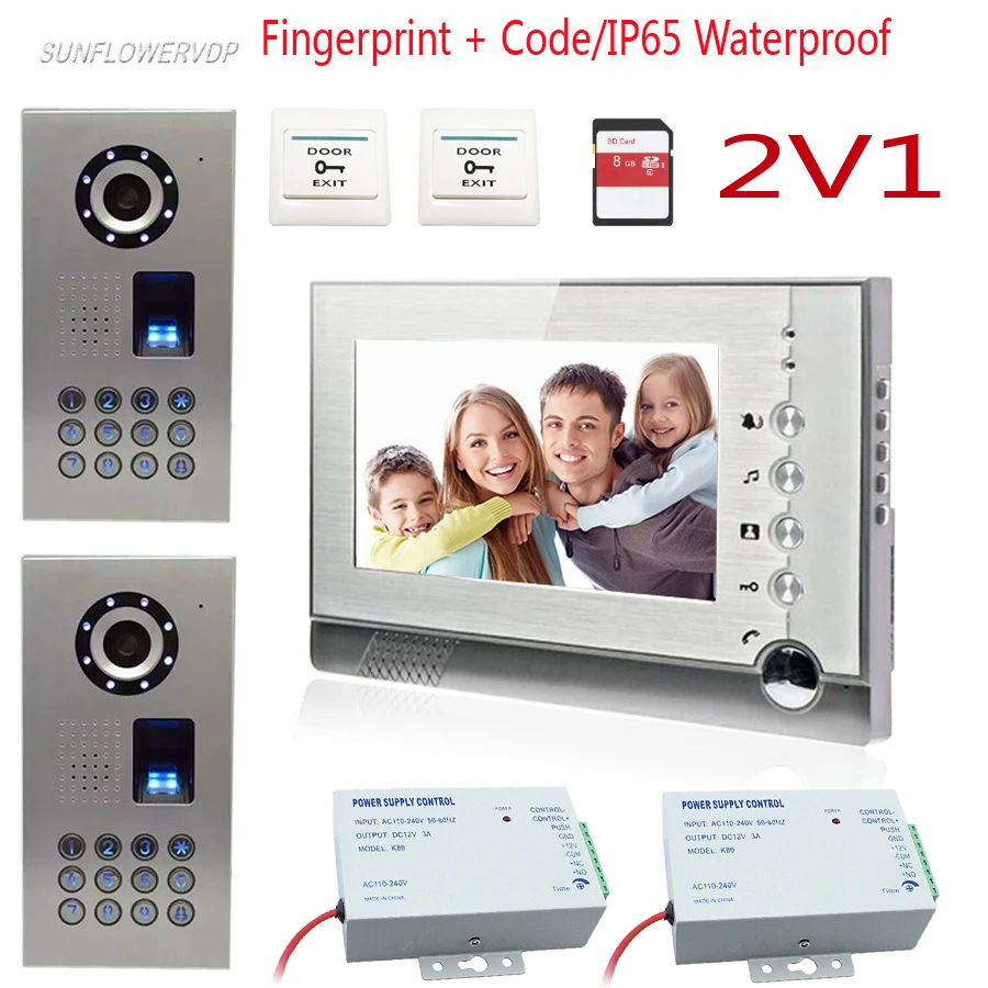 2 Doors Fingerprint Code Wired Intercom For An Apartment Video Recording 8GB SD Card Video Intercom Door Phone Kit 7" Color Lcd
2 Doors Fingerprint Code Wired Intercom For An Apartment Video Recording 8GB SD Card Video Intercom Door Phone Kit 7" Color Lcd