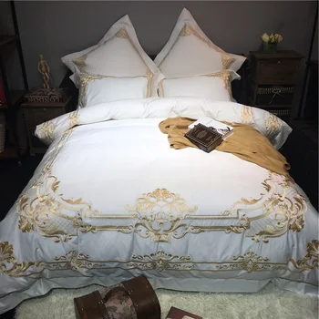 White Luxury Golden Embroidery 80S Egyptian Cotton 4/6pcs Court Royal Bedding Set Duvet Cover Bed sheet Bed Linen Pillowcases
White Luxury Golden Embroidery 80S Egyptian Cotton 4/6pcs Court Royal Bedding Set Duvet Cover Bed sheet Bed Linen Pillowcases