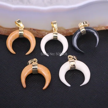 10PCS Zyunz Nature OX Bone Double Horn Pendant, Small Size Crescent Horn Gold Color Black/White/Yellow Pendant Charms
10PCS Zyunz Nature OX Bone Double Horn Pendant, Small Size Crescent Horn Gold Color Black/White/Yellow Pendant Charms