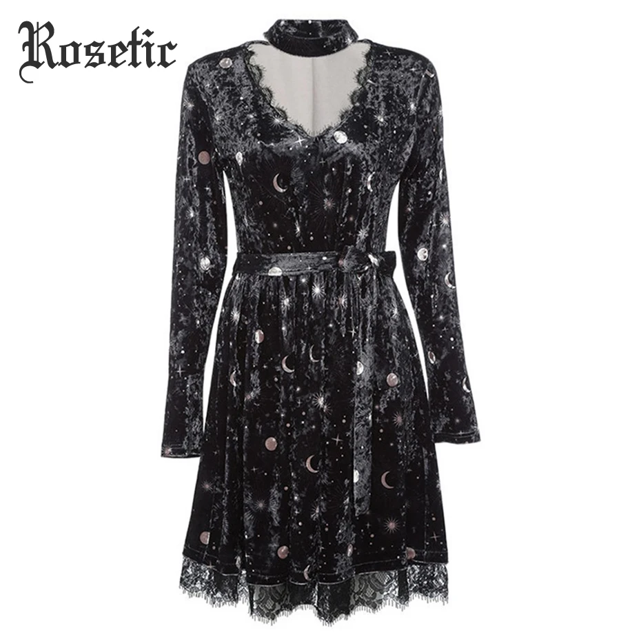 Rosetic Gothic Dress Sexy V-neck Women Mini Dresses Lace Patchwork Belt Print Female Party Club Elegant New Vestidos De Fiesta
Rosetic Gothic Dress Sexy V-neck Women Mini Dresses Lace Patchwork Belt Print Female Party Club Elegant New Vestidos De Fiesta