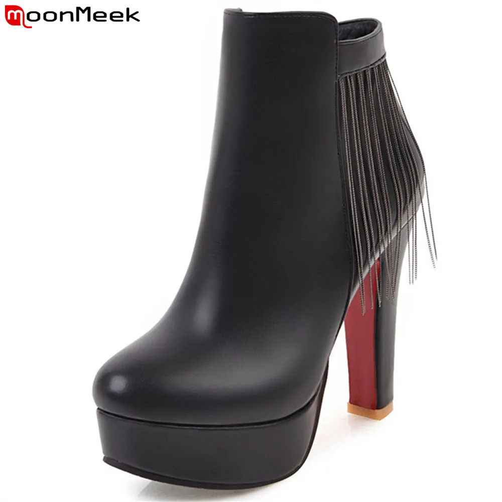 MoonMeek black red white autumn women boots round toe zipper ladies boots platform chain super high ankle boots plus size 32-48
MoonMeek black red white autumn women boots round toe zipper ladies boots platform chain super high ankle boots plus size 32-48