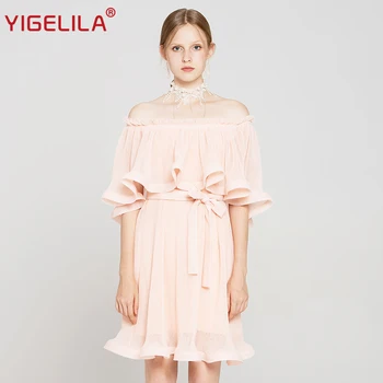 YIGELILA Fashion Women Pink Party Dress Slash Neck Off Shoulder Butterfly Sleeve Empire Slim Knee Length Ruffles Dress 64202
YIGELILA Fashion Women Pink Party Dress Slash Neck Off Shoulder Butterfly Sleeve Empire Slim Knee Length Ruffles Dress 64202