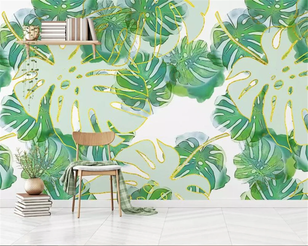 

beibehang Custom 3d wallpaper small fresh tropical Banana leaf golden leaves TV background wall papier peint 3d wallpaper mural