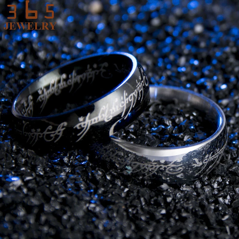 Мужское и женское кольцо из титановой нержавеющей стали черной с надписью