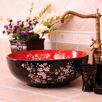 China Painting Red plum blossom Ceramic Painting Art Bathroom Vessel Sinks Round counter top hand painted porcelain sink
China Painting Red plum blossom Ceramic Painting Art Bathroom Vessel Sinks Round counter top hand painted porcelain sink