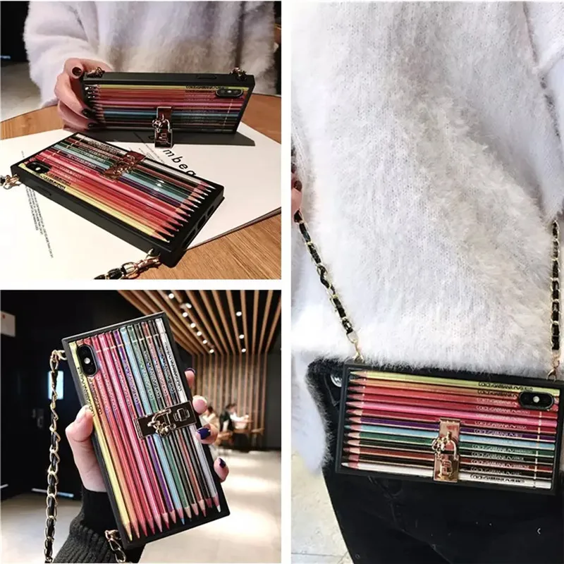 case for iphone XS MAX XR X 6 6S 7 8 plus case cover Luxury fashion Rainbow pencil with Strap long chain silicon+pc phone bag
case for iphone XS MAX XR X 6 6S 7 8 plus case cover Luxury fashion Rainbow pencil with Strap long chain silicon+pc phone bag