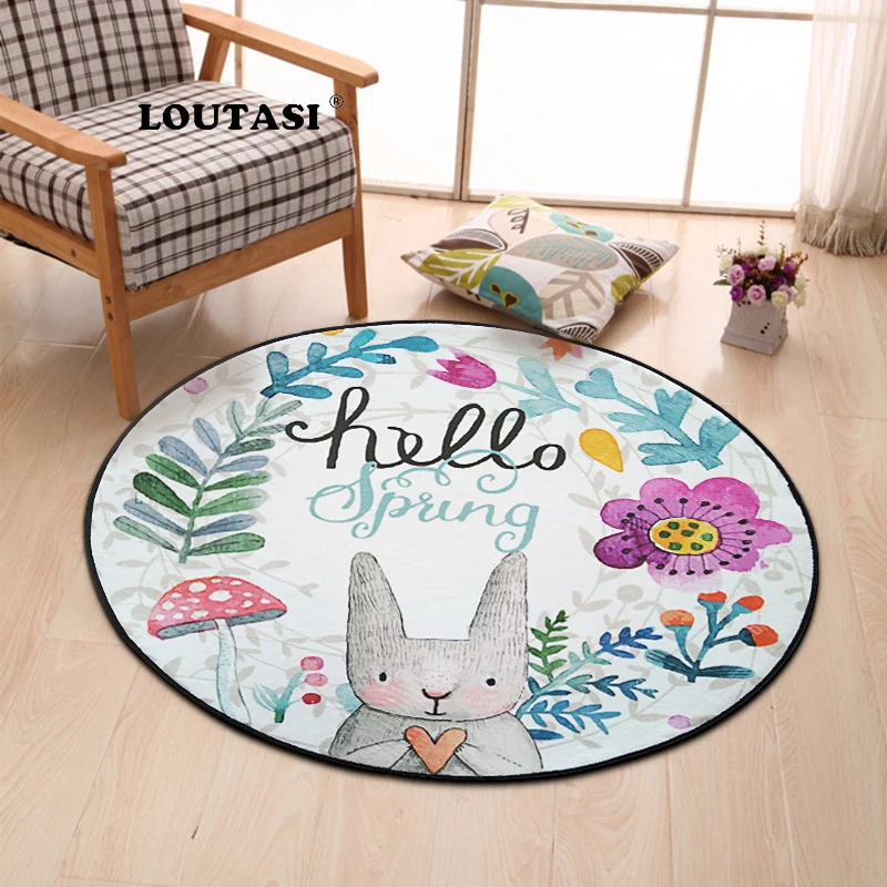 LOUTASI Flannel Computer Chair Floor Mat Rabbit Flower Printed Door Mat Round Carpet for Children Bedroom Play Tent Area Rugs
LOUTASI Flannel Computer Chair Floor Mat Rabbit Flower Printed Door Mat Round Carpet for Children Bedroom Play Tent Area Rugs