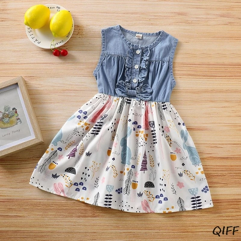 2019 Toddler Baby Girl Clothes Denim Jeans Sleeveless Tutu Short Mini Dress Sundress | Детская одежда и обувь