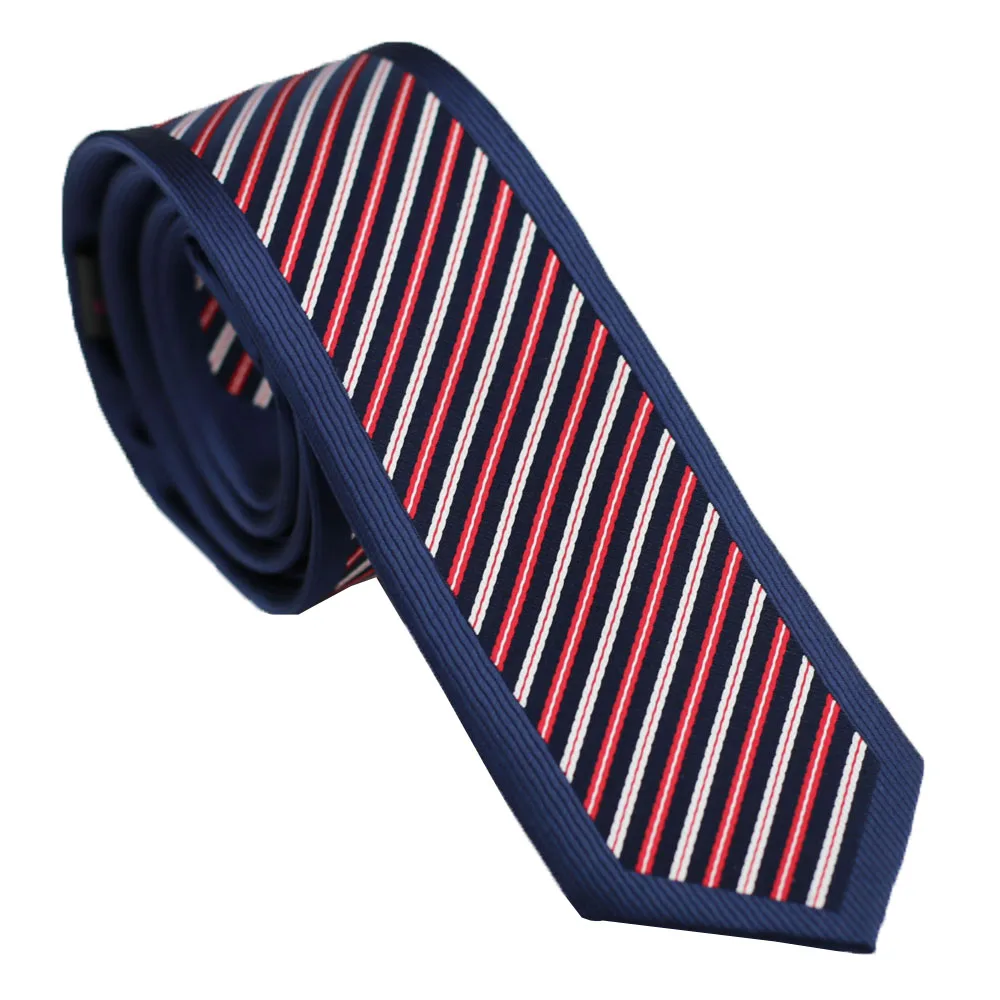Coachella Ties Navy Blue Tie with Red White Stripe Bordered Design Necktie Microfiber Skinny 6cm | Аксессуары для одежды