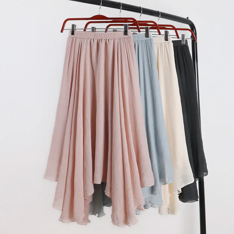 Women Skirt Summer Casual Elastic High Waist Solid Color Irregular Long Skirt Korean Style Tide Saias Cotton Linen Sun Skirt
Women Skirt Summer Casual Elastic High Waist Solid Color Irregular Long Skirt Korean Style Tide Saias Cotton Linen Sun Skirt