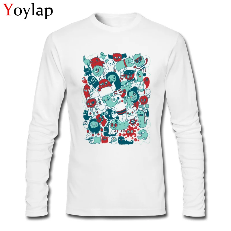 2017 Popular Casual T-Shirt Summer 100% Cotton O Neck Tops Shirt Long Sleeve Printing Monsterous Tee-Shirts Top Quality Monsterous white