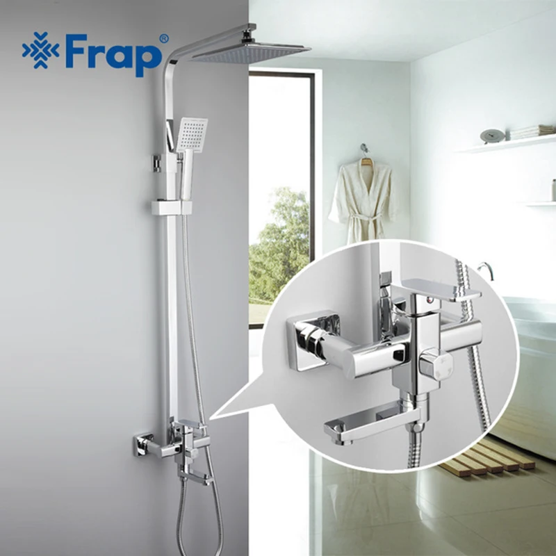 

Frap New 1 Sets Bathroom Rainfall Shower Faucet Set Single Handle Mixer Tap Chrome Sprayer Wall Mounted Bath Shower Sets F2420