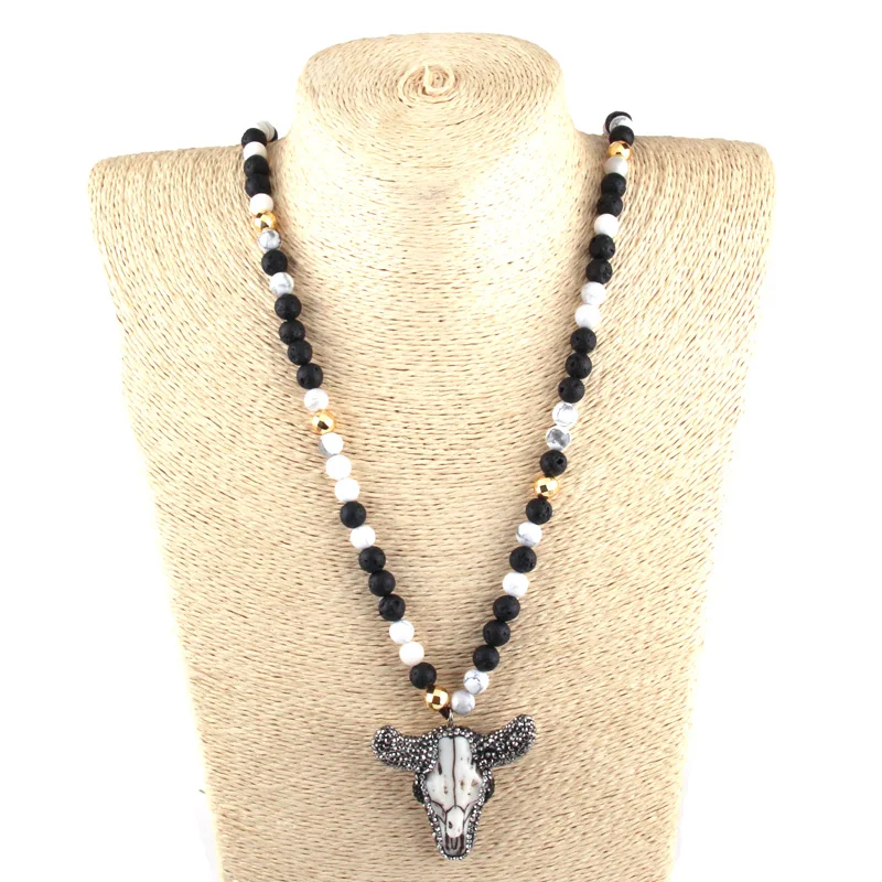 Free Shipping Fashion black & white Natural Stone Bull head Pendant Necklaces Women Lariat Necklaces
Free Shipping Fashion black & white Natural Stone Bull head Pendant Necklaces Women Lariat Necklaces