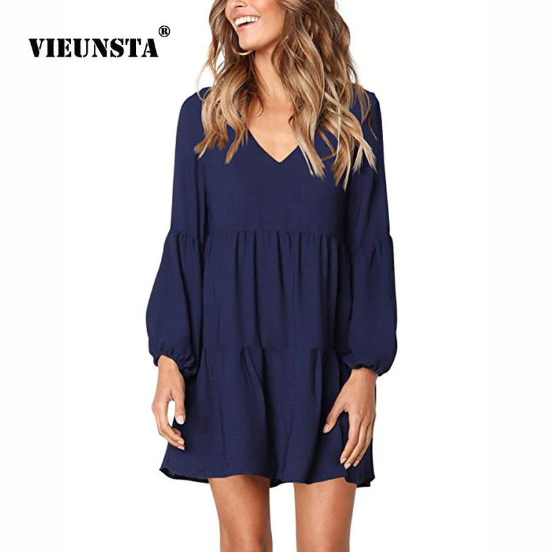 VIEUNSTA 2018 Women Lantern Long Sleeve Casual Loose Dress Autumn Summer Mini Dress Female V Neck Solid Pleated Dresses Vestidos
VIEUNSTA 2018 Women Lantern Long Sleeve Casual Loose Dress Autumn Summer Mini Dress Female V Neck Solid Pleated Dresses Vestidos
