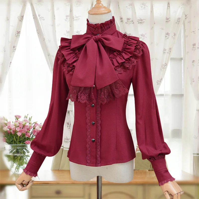 Red Lace & Chiffon Ruffles Stand Collar Long Lantern Sleeve Lolita Vintage Blouse Women Victorian Gothic Shirt To Match Corset
Red Lace & Chiffon Ruffles Stand Collar Long Lantern Sleeve Lolita Vintage Blouse Women Victorian Gothic Shirt To Match Corset