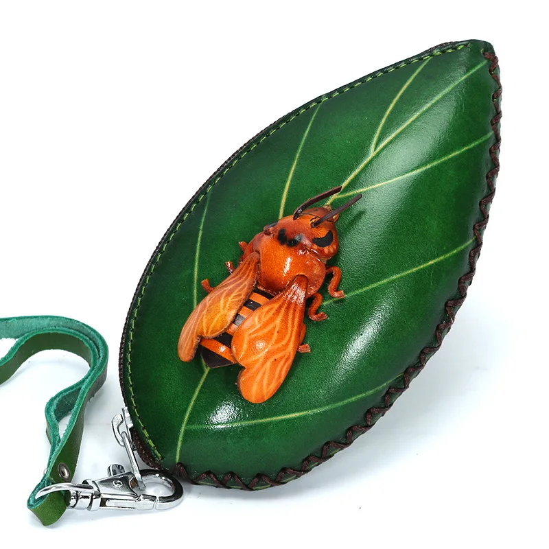 Handmade vegetable tanned leather Coin Wristlet Wallet Insect and leaves handbag leaves shaped bags cartoon zero wallet crafts
Handmade vegetable tanned leather Coin Wristlet Wallet Insect and leaves handbag leaves shaped bags cartoon zero wallet crafts