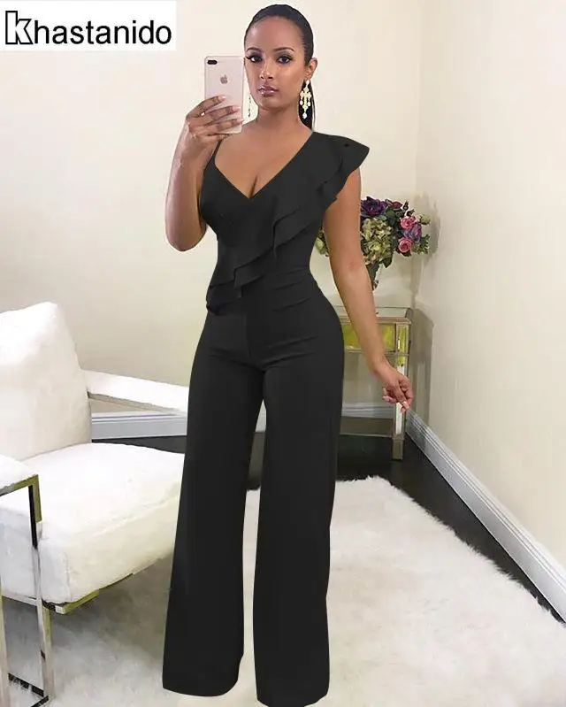Sexy Deep V Neck Ruffle Jumpsuit Women Rompers Elegant Casual Overalls Black Loose Trousers Party Club Wide Leg Pants
Sexy Deep V Neck Ruffle Jumpsuit Women Rompers Elegant Casual Overalls Black Loose Trousers Party Club Wide Leg Pants