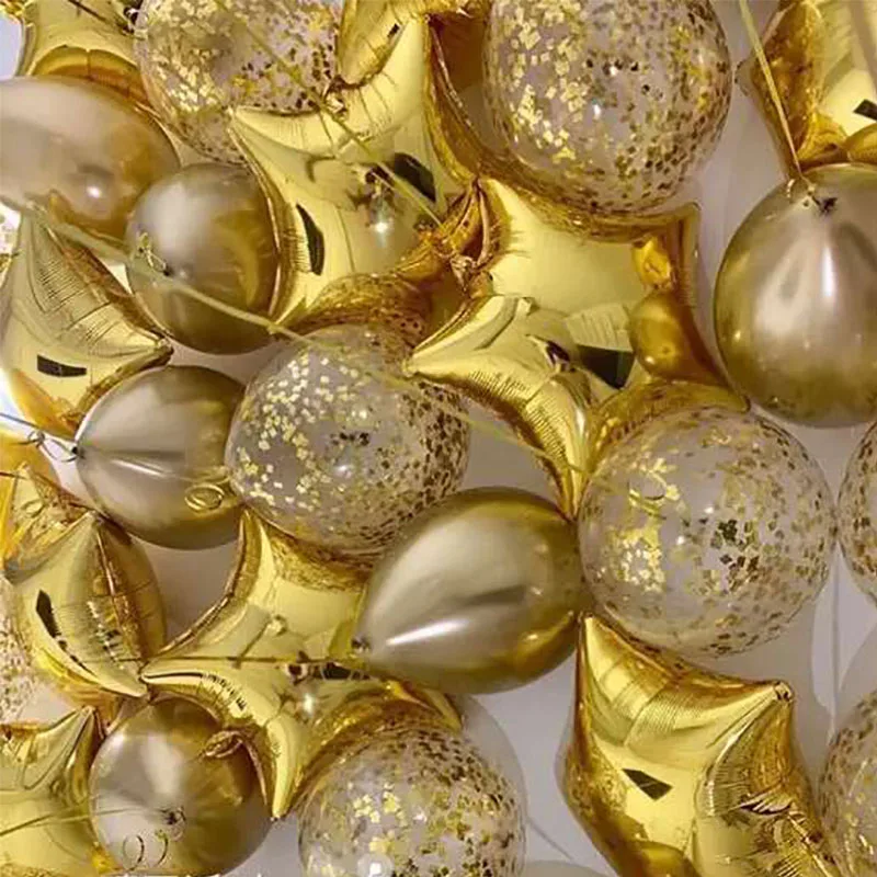15pcs 12inch Gold Confetti Chrome Gold Latex Balloons Mixed 18inch Star Foil Helium Balloon Birthday Party Wedding Decorations
15pcs 12inch Gold Confetti Chrome Gold Latex Balloons Mixed 18inch Star Foil Helium Balloon Birthday Party Wedding Decorations