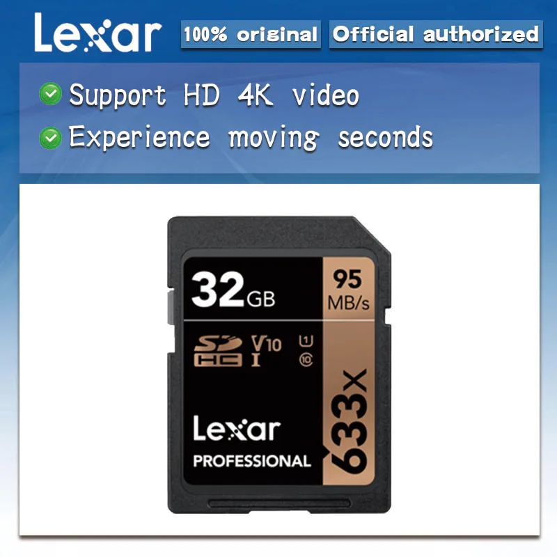 

free shipping Lexar 32GB SD Card Class10 633x U3 SDHC SDXC 128GB Memory Card UHS-I C10 64GB max95MB/s 16GB Carte SD for camera