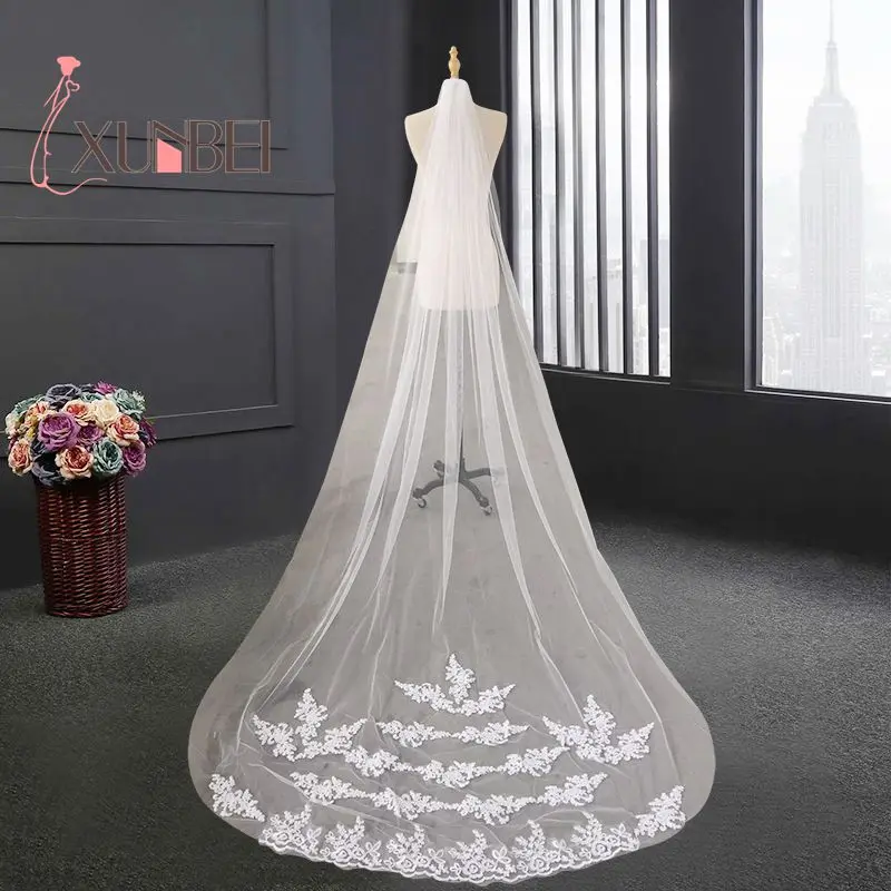 

Newly Wedding Veils Cathedral Length 3 Meters Appliques Edge Wedding Accessories Bridal Veils veu de noiva long