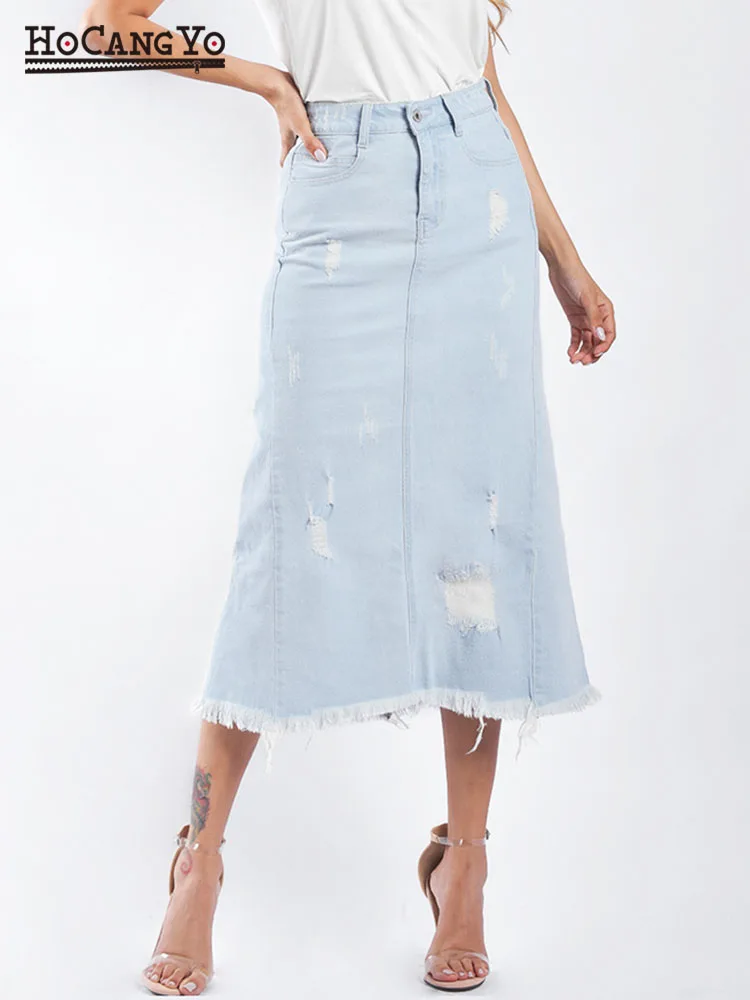 Plus Size Women's Summer Skirts Washed High Waist Denim Skirts Women Casual Mid-calf Cotton Loose Bleached Ripped Jeans Skirt
Plus Size Women's Summer Skirts Washed High Waist Denim Skirts Women Casual Mid-calf Cotton Loose Bleached Ripped Jeans Skirt