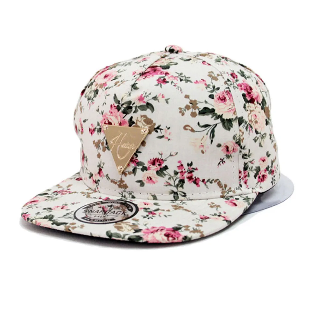 NaroFace Women Floral Flower Print Snapback Hip-Hop Hat Flat Adjustable Cotton Baseball Caps Sun Hats 4Colors