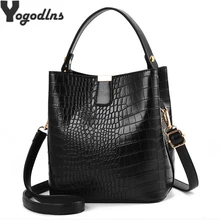 Retro cocodrilo cubo bolsos mujeres cocodrilo patrón bolso capacidad Casual cocodrilo hombro mensajero bolsos señoras PU monedero(China)