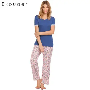 Ekouaer Women Sleepwear Pajamas Set Short Sleeve Tops Floral Pants Pajamas Sets Female Loose Nightwear Suit Home Wear Clothing
Ekouaer Women Sleepwear Pajamas Set Short Sleeve Tops Floral Pants Pajamas Sets Female Loose Nightwear Suit Home Wear Clothing