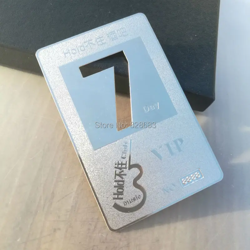 Flash silver Metal card engraving with frosted surface part, customer logo cutting out personal
Flash silver Metal card engraving with frosted surface part, customer logo cutting out personal
