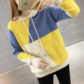 Knitwear loose sweater women's head 2020 new Korean casual short color matching thin hooded sweater
Knitwear loose sweater women's head 2020 new Korean casual short color matching thin hooded sweater