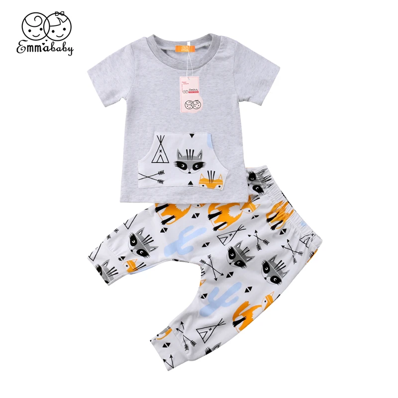 Summer Baby Boy Cartoon Fox Outfit Cotton T-shirt with Pocket Top Pants Trousers 2PCS Infant Newborn Toddler Kids Clothes Set
Summer Baby Boy Cartoon Fox Outfit Cotton T-shirt with Pocket Top Pants Trousers 2PCS Infant Newborn Toddler Kids Clothes Set