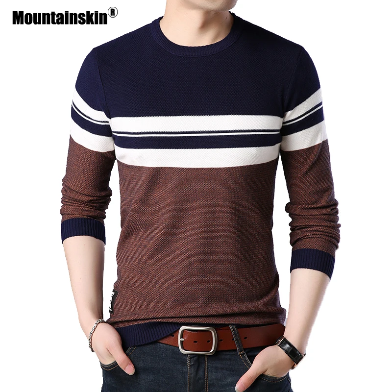 

Mountainskin Mens Pullover Autumn Wool Slim Fit Knitted Sweater O-Neck Striped Mens Brand Clothing Casual Pull Homme SA688