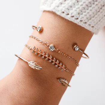 4Pcs/Lot Fashion Women's Bracelet Boho Cubic Zirconia Feather Leaf Link Chain Bracelets Open Cuff Bangles Female Accessories
4Pcs/Lot Fashion Women's Bracelet Boho Cubic Zirconia Feather Leaf Link Chain Bracelets Open Cuff Bangles Female Accessories