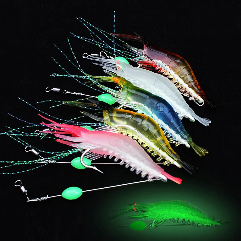 5-pieces Luminous Shrimp Soft Fishing Lure 9cm/6g Artificial Silicone Bait Saltwater Carp Tackle Swimbait | Спорт и развлечения