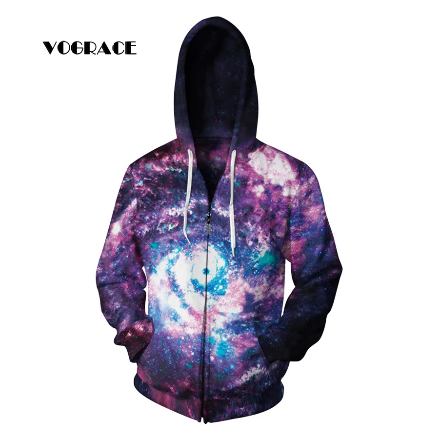 VOGRACE Новая мода для мужчин/женщин 3d толстовки на молнии с принтом черные звезды