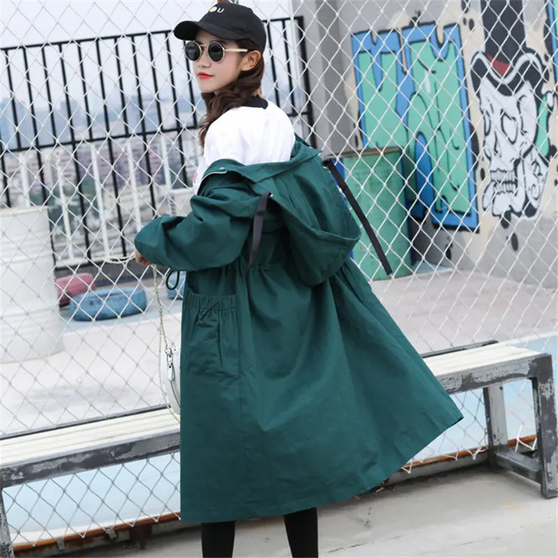 Trench Long Female Coat 2019 Spring Autumn New Korean Version Hooded Loose Harajuku Drawstring Slim Solid Color Outerwear f896
Trench Long Female Coat 2019 Spring Autumn New Korean Version Hooded Loose Harajuku Drawstring Slim Solid Color Outerwear f896